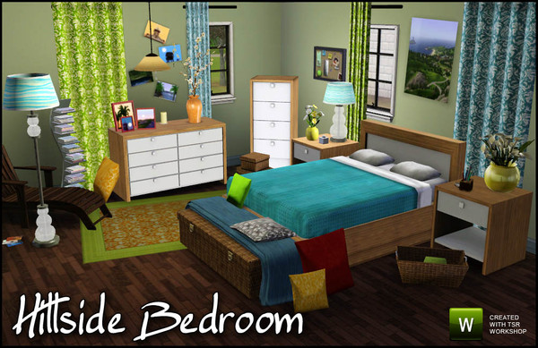 Sims 3 — Hillside Bedroom by sim_man123 — New bedroom set, contains 16 items. Everything is recolorable in game, the set
