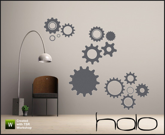 Sims 3 —  Halo Set  by Gosik — Set includes chair, floor lamp, 1 tile wall sticker and 3 tiles wall sticker. 