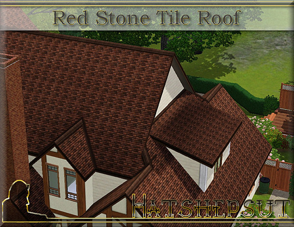 Sims 3 — Red Stone Tile Roof by hatshepsut — Worn stone roof tiles 