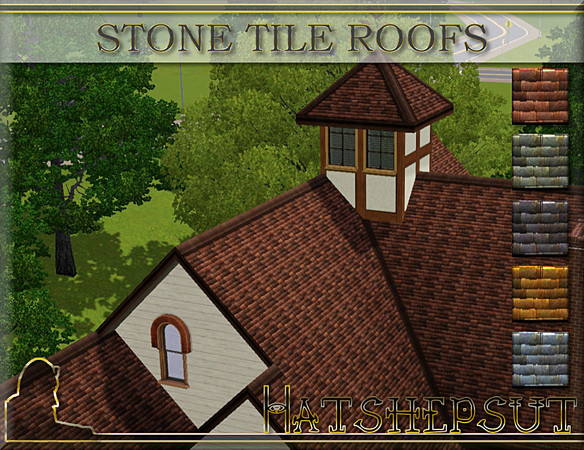 Sims 3 — Stone Tile Roofs by hatshepsut — A set of weathered stone tile roofs, perfect for those older buildings!