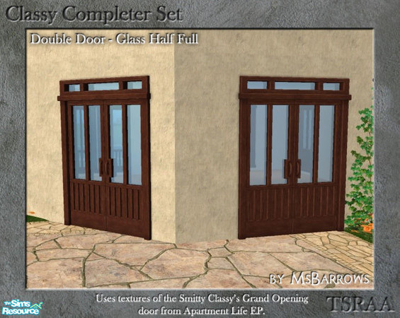 Sims 2 — Classy Completer - Glass Half Full Door - D by MsBarrows — A partly-glassed double door that co-ordinates with