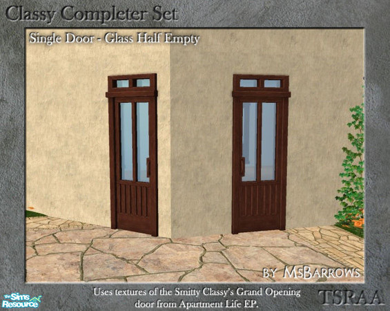 Sims 2 — Classy Completer - Glass Half Empty Door - D by MsBarrows — A partly-glassed single door that co-ordinates with