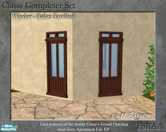 Sims 2 — Classy Completer Set - Rather Excellent Window - S by MsBarrows — A partly-glassed tall window that co-ordinates