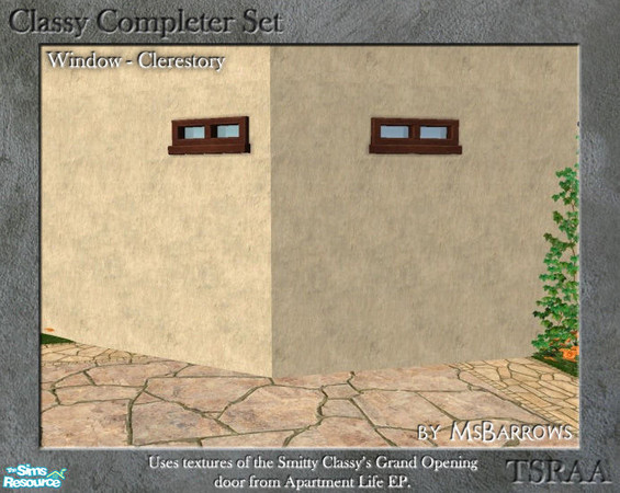 Sims 2 — Classy Completer Set - Clerestory Window - S by MsBarrows — A clerestory window that co-ordinates with the