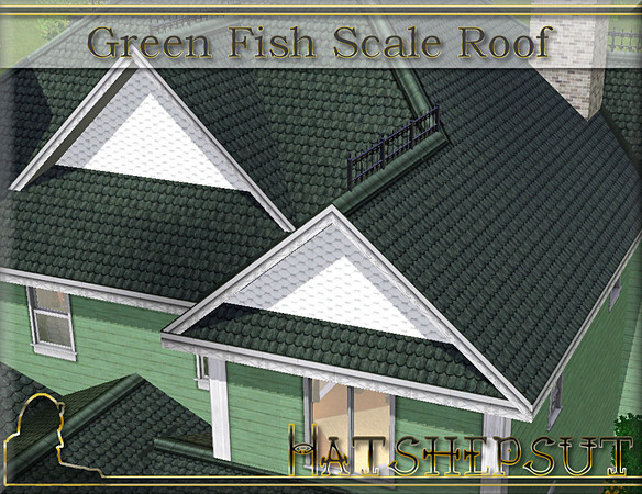 Sims 3 — Green Fish Scale Roof by hatshepsut — An ornate fish scale roof design