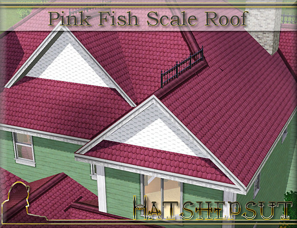 Sims 3 — Pink Fish Scale Roof by hatshepsut — An ornate fish scale roof design 