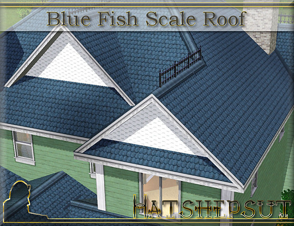 Sims 3 — Blue Fish Scale Roof by hatshepsut — An ornate fish scale roof design