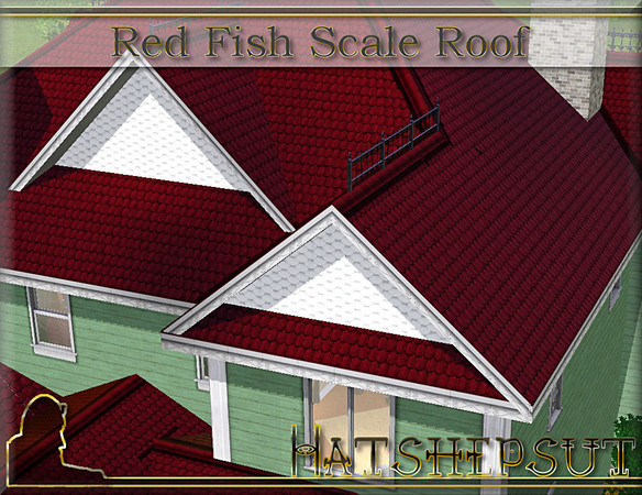 Sims 3 — Red Fish Scale Roof by hatshepsut — An ornate fish scale roof design 