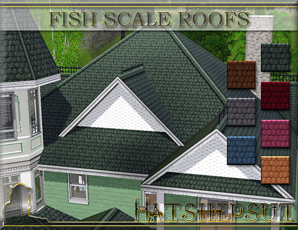 Sims 3 — Fish Scale Roofs by hatshepsut — A set of decorative fish scale patterned roofs with ornate trim. Particularly