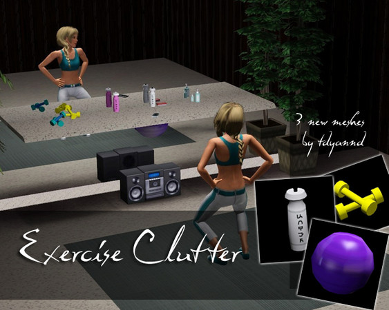 Sims 3 — Exercise Clutter by tdyannd — This set was requested by pandaxpandora in the TSR Forums. The water bottle and