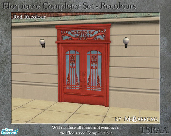 Sims 2 — Double Eloquence Doorway - Red Recolour by MsBarrows — Red recolour of the Double Eloquence Door from Apartment