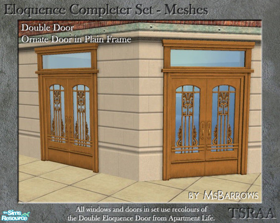 Sims 2 — Eloquence Double Ornate-Plain Door - S by MsBarrows — Double width ornate door in a plain frame - mesh for