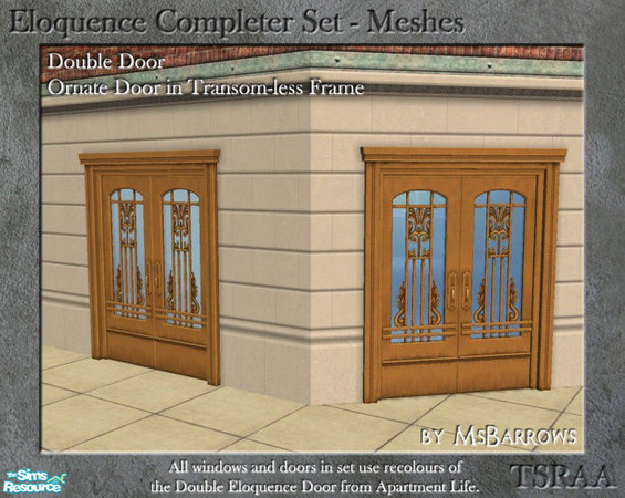 Sims 2 — Eloquence Double Ornate-No Transom Door - D by MsBarrows — Double width ornate door in a transom-less frame -