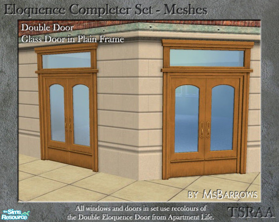 Sims 2 — Eloquence Double Glass-Plain Door - S by MsBarrows — Double width glass door in a plain frame - mesh for