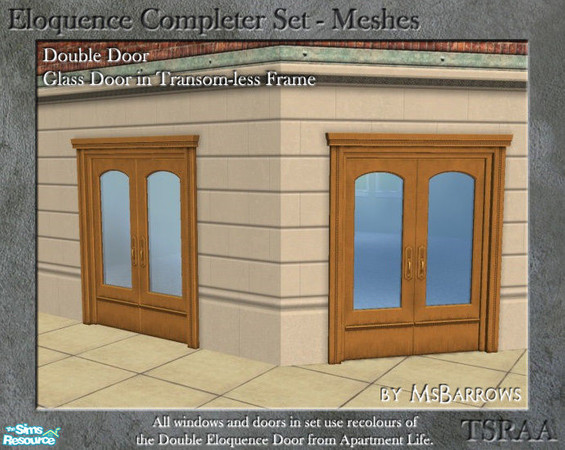 Sims 2 — Eloquence Double Glass-No Transom Door - D by MsBarrows — Double width glass door in a transom-less frame - mesh