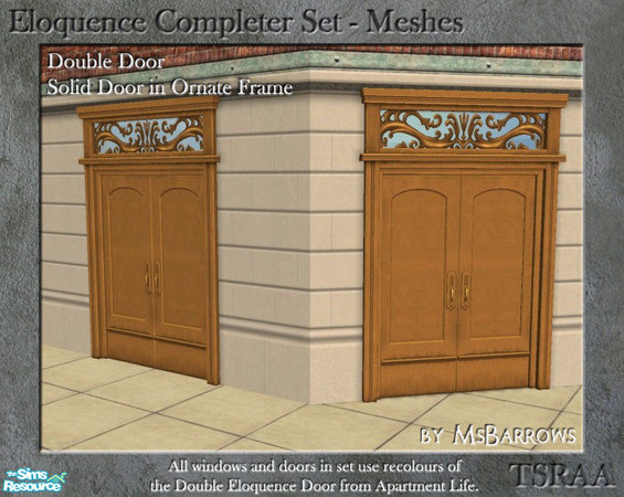 Sims 2 — Eloquence Double Solid-Ornate Door - S by MsBarrows — Double width solid door in an ornate frame - mesh for