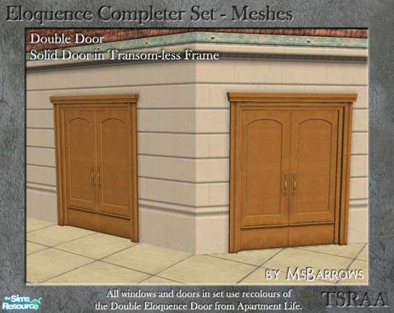 Sims 2 — Eloquence Double Solid-No Transom Door - D by MsBarrows — Double width solid door in a transom-less frame - mesh