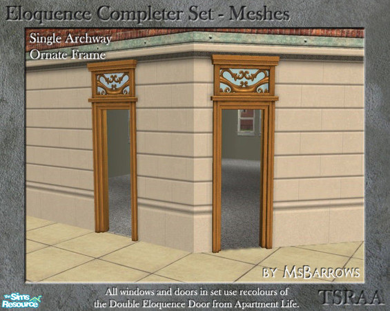 Sims 2 — Eloquence Single Ornate Archway - D by MsBarrows — Single width ornate archway - mesh for diagonal walls.