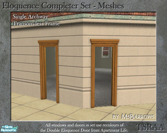 Sims 2 — Eloquence Single No Transom Archway - S by MsBarrows — Single width transom-less archway - mesh for straight