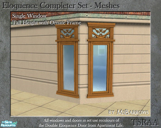 Sims 2 — Eloquence Single Tall Ornate Window - D by MsBarrows — Single width tall window with ornate frame - mesh for