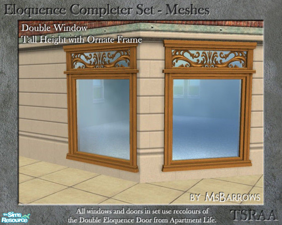 Sims 2 — Eloquence Double Tall Ornate Window - D by MsBarrows — Double width tall window with ornate frame - mesh for
