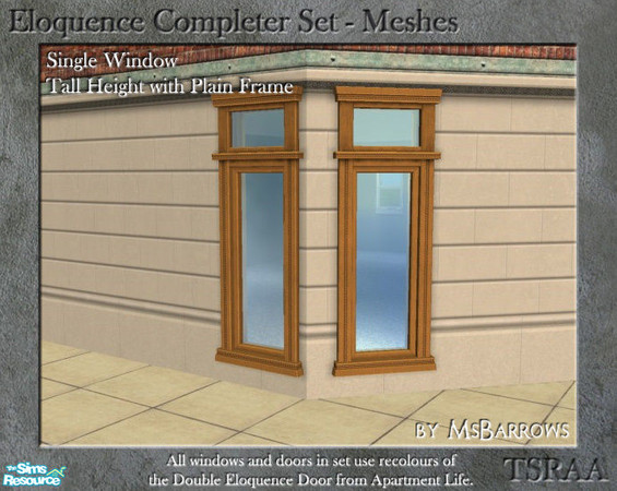 Sims 2 — Eloquence Single Tall Plain Window - S by MsBarrows — Single width tall window with plain frame - mesh for