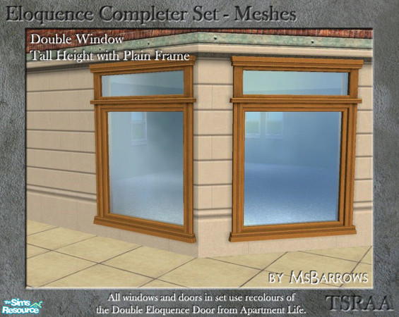 Sims 2 — Eloquence Double Tall Plain Window - D by MsBarrows — Double width tall window with plain frame - mesh for