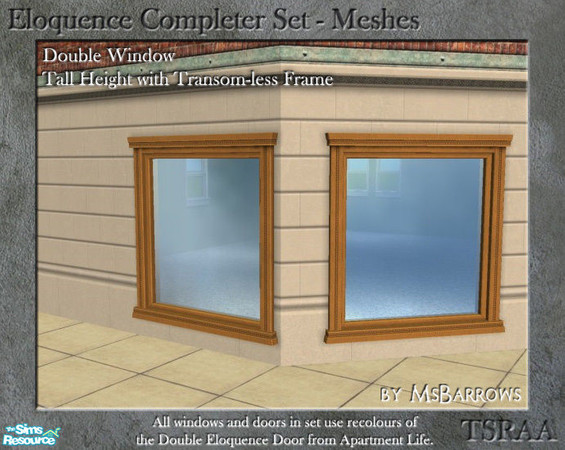 Sims 2 — Eloquence Double Tall No Transom Window - D by MsBarrows — Double width tall window with transom-less frame -