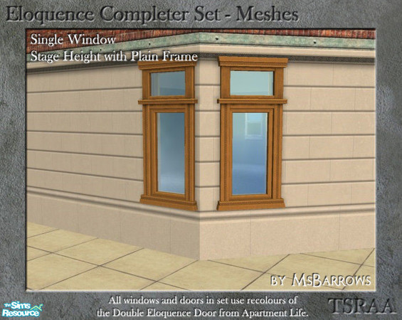 Sims 2 — Eloquence Single Stage Plain Window - S by MsBarrows — Single width stage-height window with plain frame - mesh