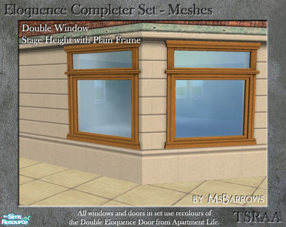 Sims 2 — Eloquence Double Stage Plain Window - D by MsBarrows — Double width stage-height window with plain frame - mesh