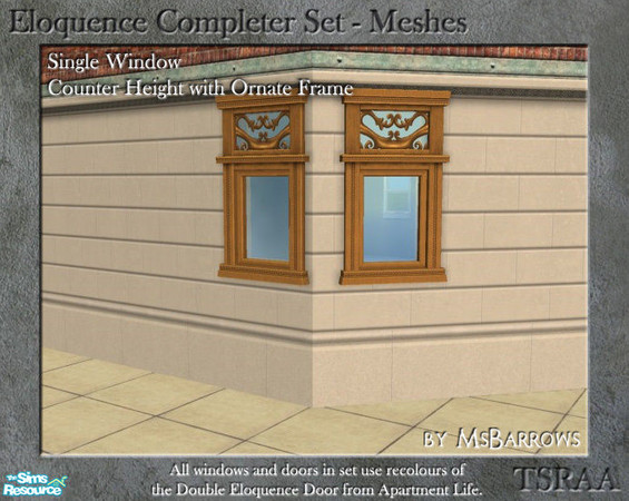 Sims 2 — Eloquence Single Short Ornate Window - D by MsBarrows — Single width counter-height window with ornate frame -