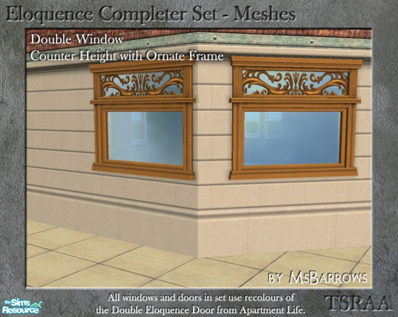 Sims 2 — Eloquence Double Short Ornate Window - S by MsBarrows — Double width counter-height window with ornate frame -