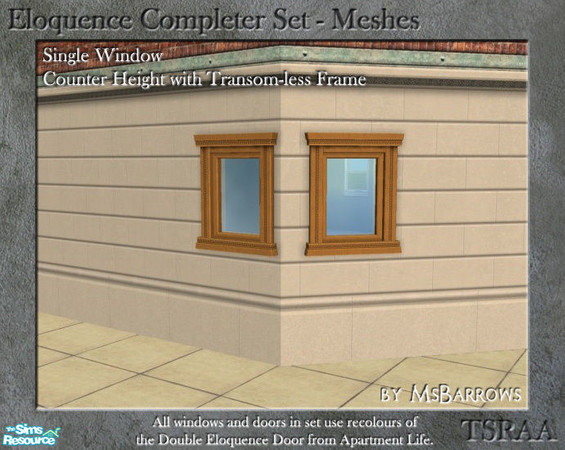 Sims 2 — Eloquence Single Short No Transom Window - D by MsBarrows — Single width counter-height window with transom-less