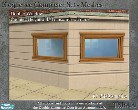 Sims 2 — Eloquence Double Short No Transom Window - D by MsBarrows — Double width counter-height window with transom-less