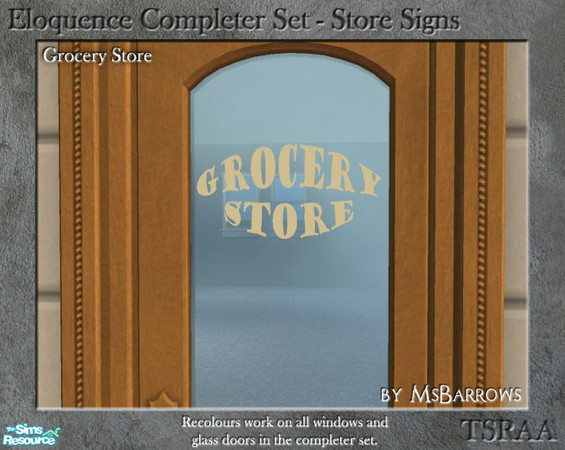 Sims 2 — Eloquence Store Signs - Grocery Store by MsBarrows — Grocery Store in cream