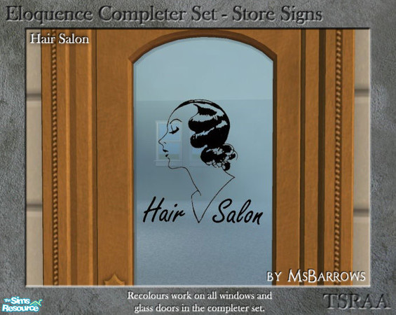 Sims 2 — Eloquence Store Signs - Hair Salon by MsBarrows — Hair Salon sign with vintage woman\'s head graphic