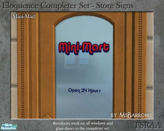 Sims 2 — Eloquence Store Signs - Mini-Mart by MsBarrows — Mini-Mart side in blue and red text