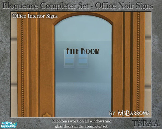 Sims 2 — Eloquence Office Noir Signs - File Room by MsBarrows — File Room in retro black lettering