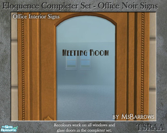 Sims 2 — Eloquence Office Noir Signs - Meeting Room by MsBarrows — Meeting Room in retro black lettering
