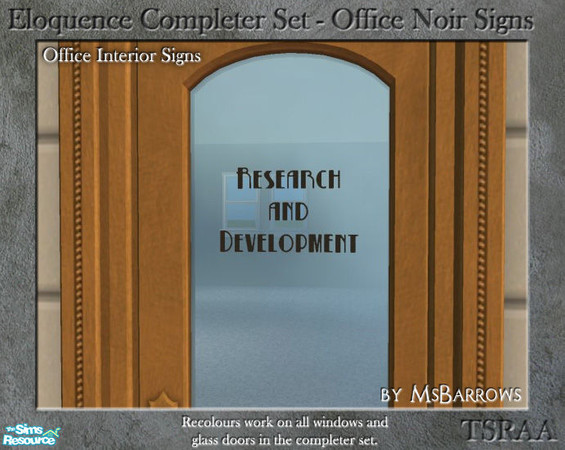 Sims 2 — Eloquence Office Noir Signs - R&D by MsBarrows — Research and Development in retro black lettering