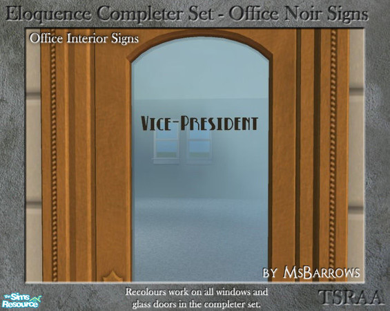 Sims 2 — Eloquence Office Noir Signs - Vice-President by MsBarrows — Vice-President in retro black lettering