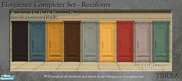 Sims 2 — Eloquence Completer Set - Recolours by MsBarrows — Recolours of the Double Eloquence Door from Apartment Life.