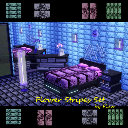 Sims 3 — Flower Stripes by Flovv — The pattern is from a design collection, that I found in Pirex Paper.