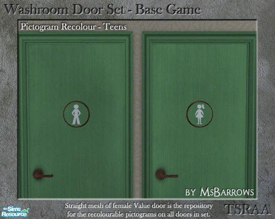 Sims 2 — Washroom Door Set - Teens by MsBarrows — Recolour of washroom door pictograms - teenage silhouettes of girl with
