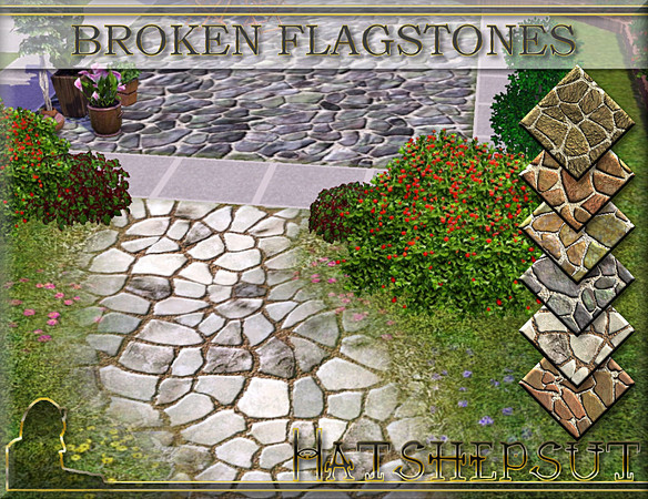 Sims 3 — Broken Flagstones by hatshepsut — A fantastic set of broken paving terrains, ideal for patios and paths.