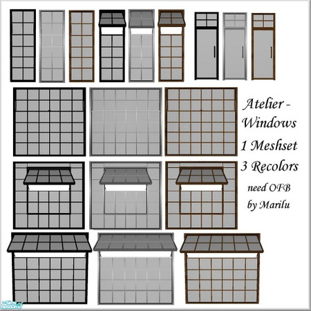 Sims 2 — Atelier-Windows by marilu — 1 Meshset + 3 Recolors