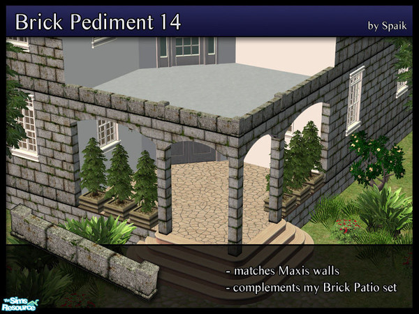Sims 2 — Brick Pediment 14 by Spaik — Low moulding, matching Maxis walls, made to complement my Brick Patio set. Perfect