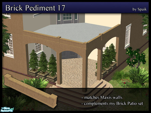 Sims 2 — Brick Pediment 17 by Spaik — Low moulding, matching Maxis walls, made to complement my Brick Patio set. Perfect