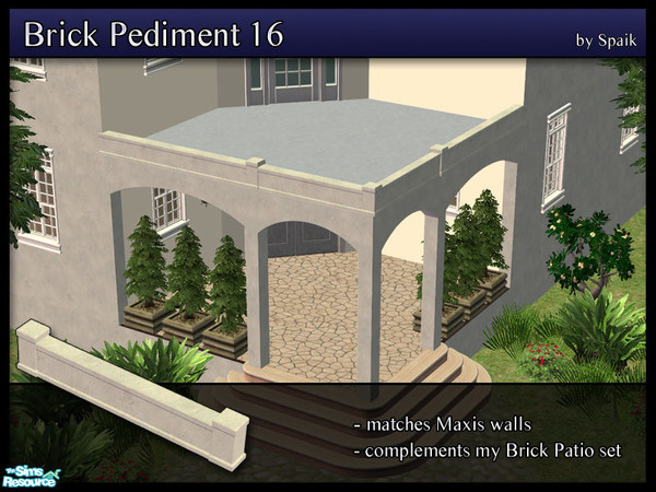 Sims 2 — Brick Pediment 16 by Spaik — Low moulding, matching Maxis walls, made to complement my Brick Patio set. Perfect