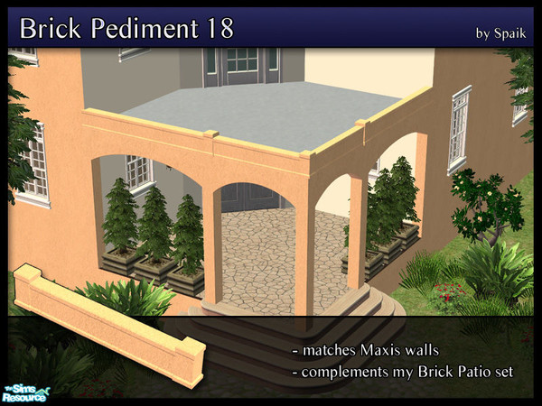 Sims 2 — Brick Pediment 18 by Spaik — Low moulding, matching Maxis walls, made to complement my Brick Patio set. Perfect
